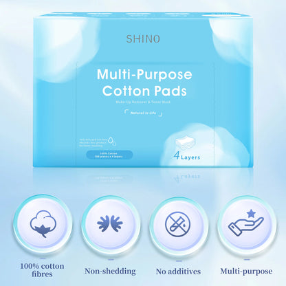 可撕4层卸妆湿敷二合一棉片 Multi-Purpose Cotton Pads, Make-Up Remover & Toner Mask, 100 Pcs/Pack