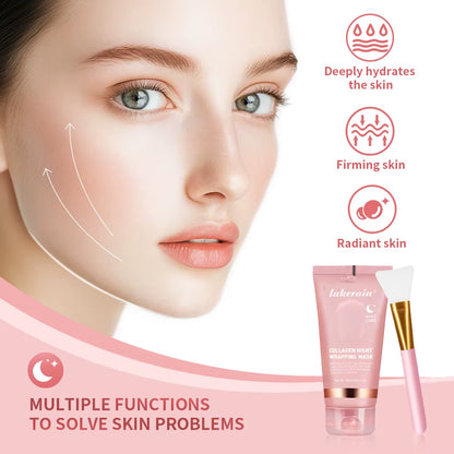 Collagen Wrapping Mask and Brush Set Rejuvenation Moisturize Brightening Korean Face Mask Make Glowy Skin Elasticity Facial Mask