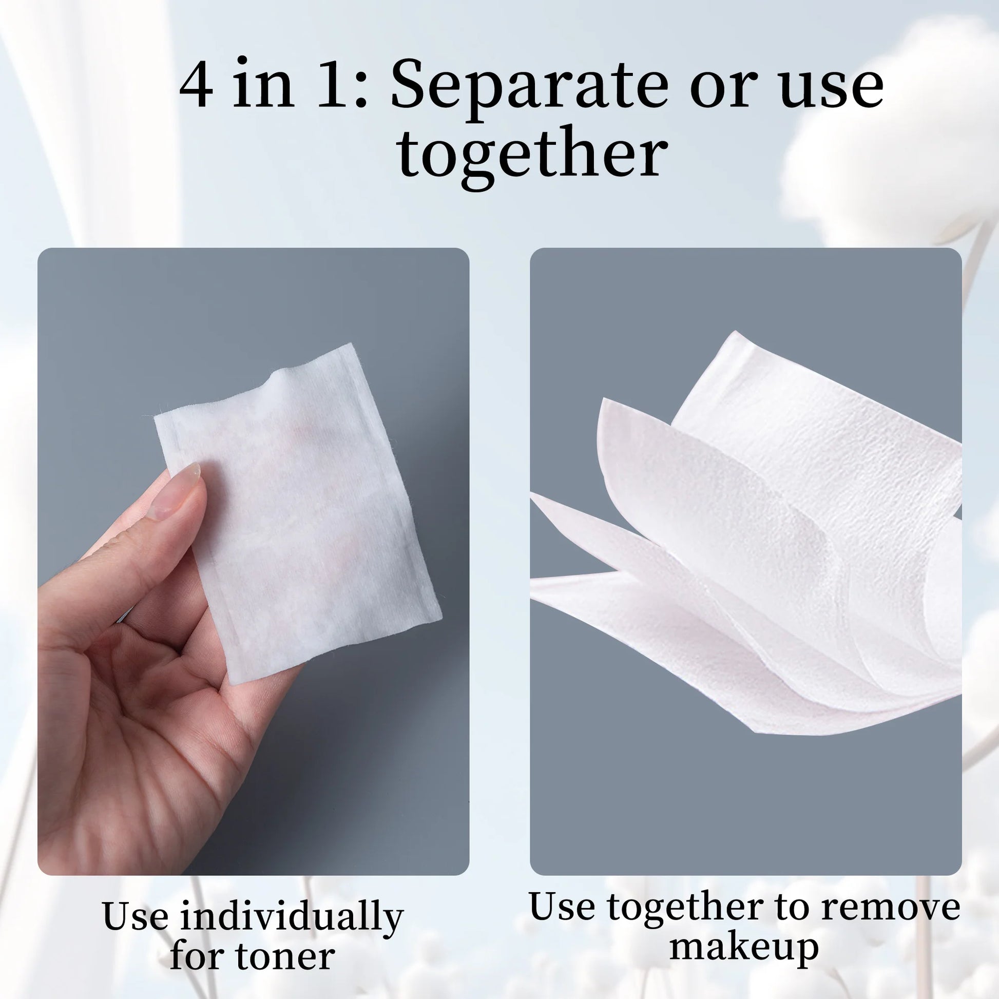 可撕4层卸妆湿敷二合一棉片 Multi-Purpose Cotton Pads, Make-Up Remover & Toner Mask, 100 Pcs/Pack