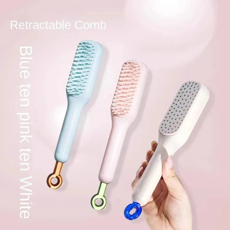 Retractable Comb Self-Cleaning Hair Brush Anti-Static Massage Comb for Women Smooth Hair Self Cleaning Hair Brush