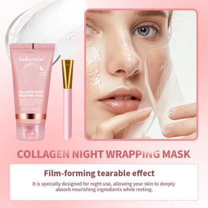 Collagen Wrapping Mask and Brush Set Rejuvenation Moisturize Brightening Korean Face Mask Make Glowy Skin Elasticity Facial Mask